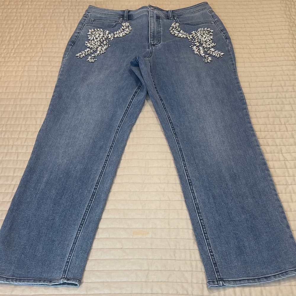 CACHE SIZE 31 Women's Blue Embellished Jeans ONE PIECE MISSING PHOTO